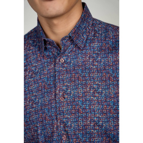 Luchiano Visconti FW22 LEO Square Pattern King Cotton Shirt - Picture 5 of 6